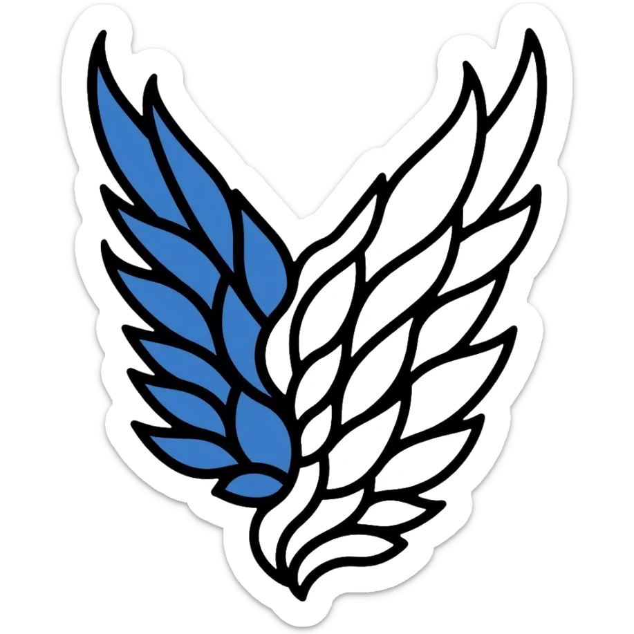 Wings of Freedom logo from Attack on Titan, overlapping blue and white wings, Survey Corps emblem sticker