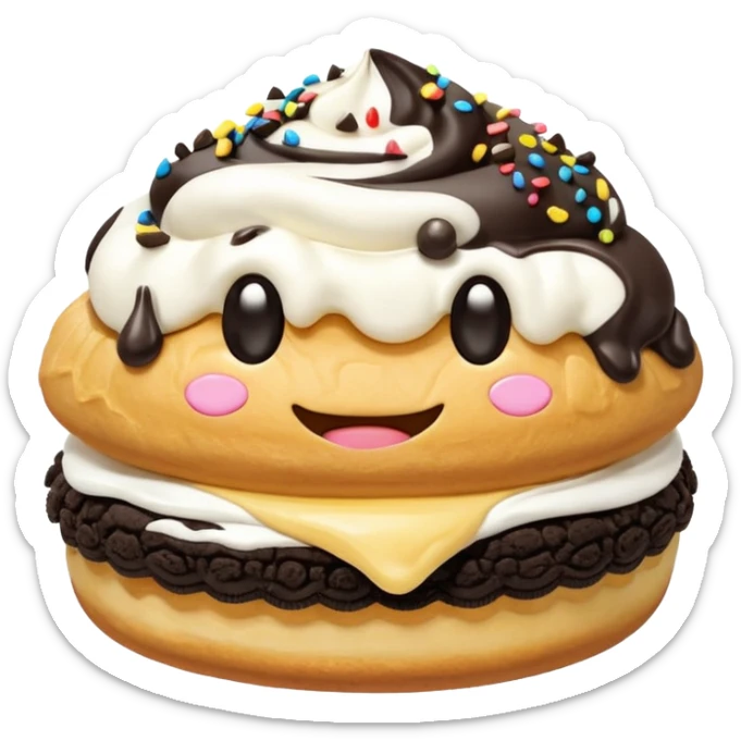 oreo cookie cream puff and shaped number cookie cream tart together, clear, emoji-like, faceless sticker