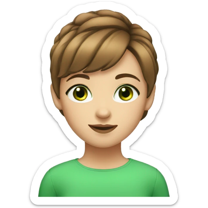 girl with eyelashes and a brown short hair and green eyes sticker