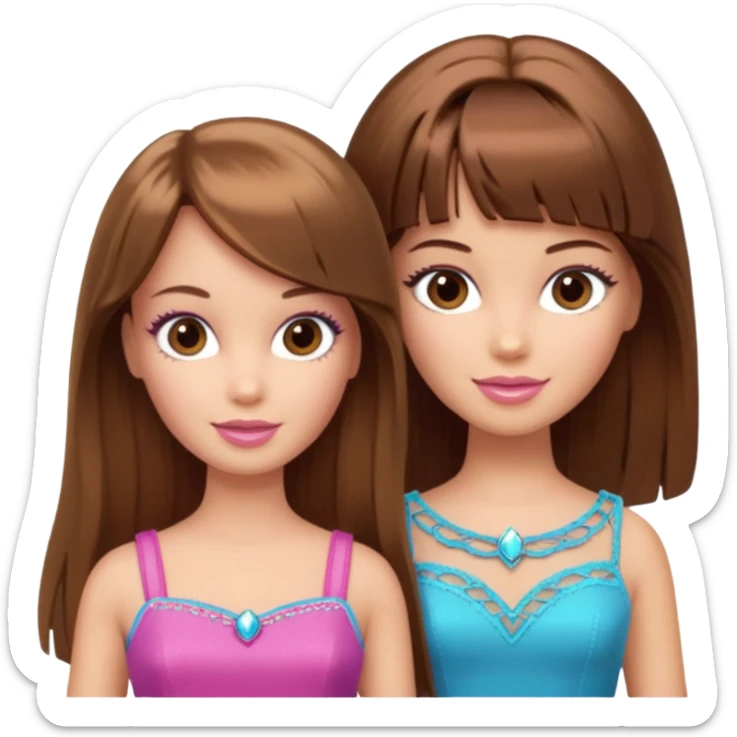 2 girls best friends one is barbie merliah summers and the other is a girl with brown hair and brown fringe and light brown eyes  sticker