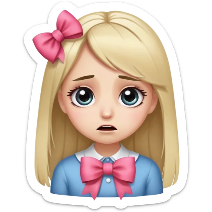 niña cabello lacio con ojos y pestañas grandes con moño cuerpo completo llorando sticker