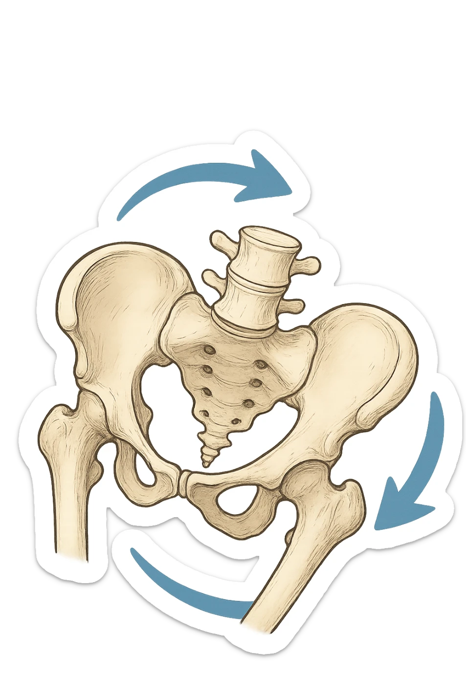 Bacino anatomico ruotato in senso orario quindi con le frecce che girano verso destra per far capire sticker