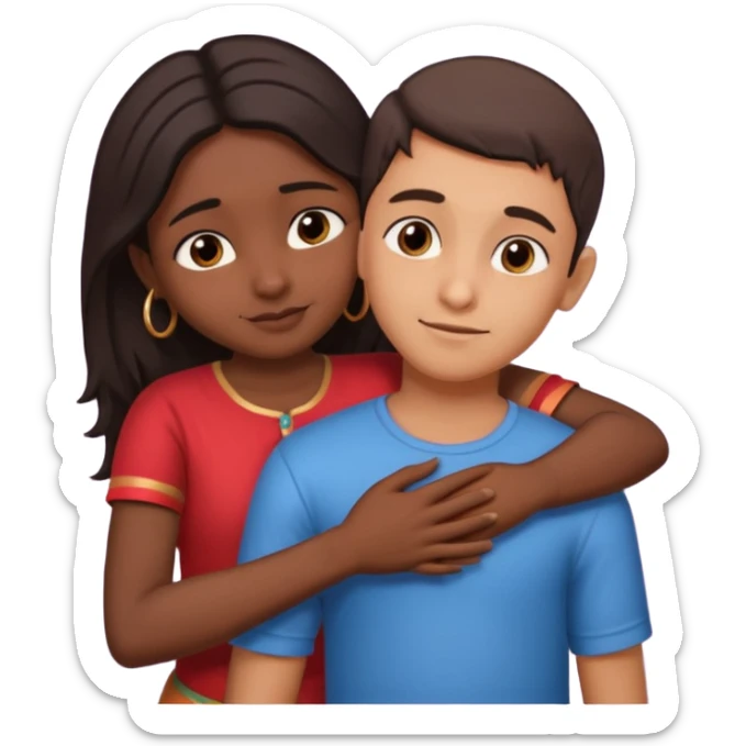indian boy hugging indian girl from behind... boys hand down near navel of girl... boys head on the shoulder of girl... hugging tight.. more romantic... with more love sticker