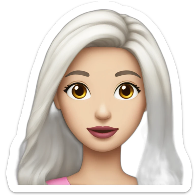 Pretty woman very long dark hair and long face white skin pink lips sticker