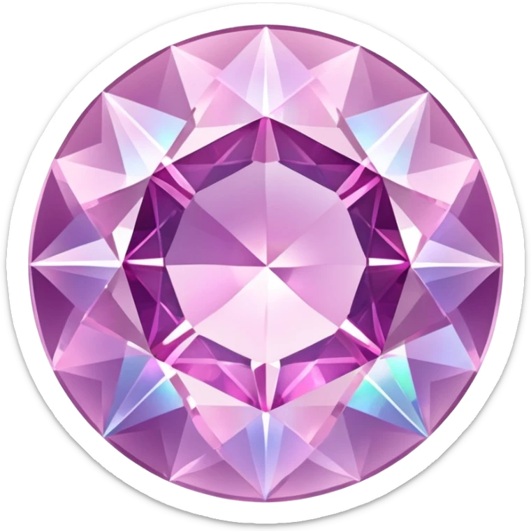 round cut light pink kunzite gemstone, faceted, with iridescent holographic shine and soft glow sticker