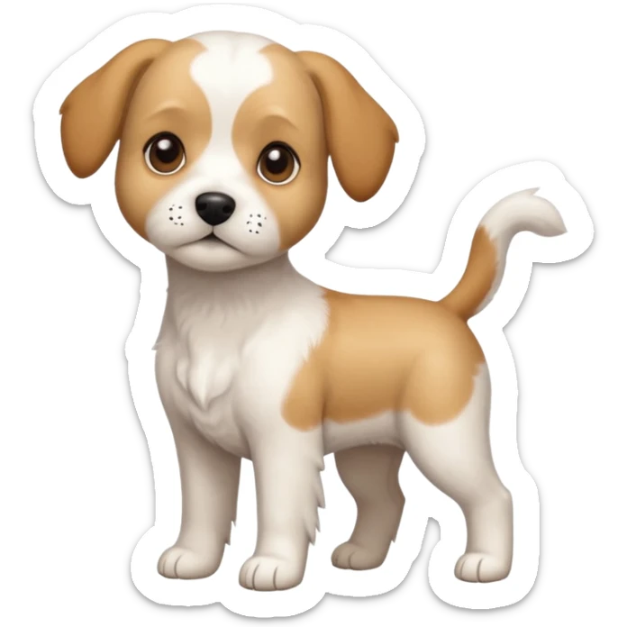 a full body white beagle x maltese x chi dog the size of a kelpie with light brown ears and a light brown patch on one eye sticker