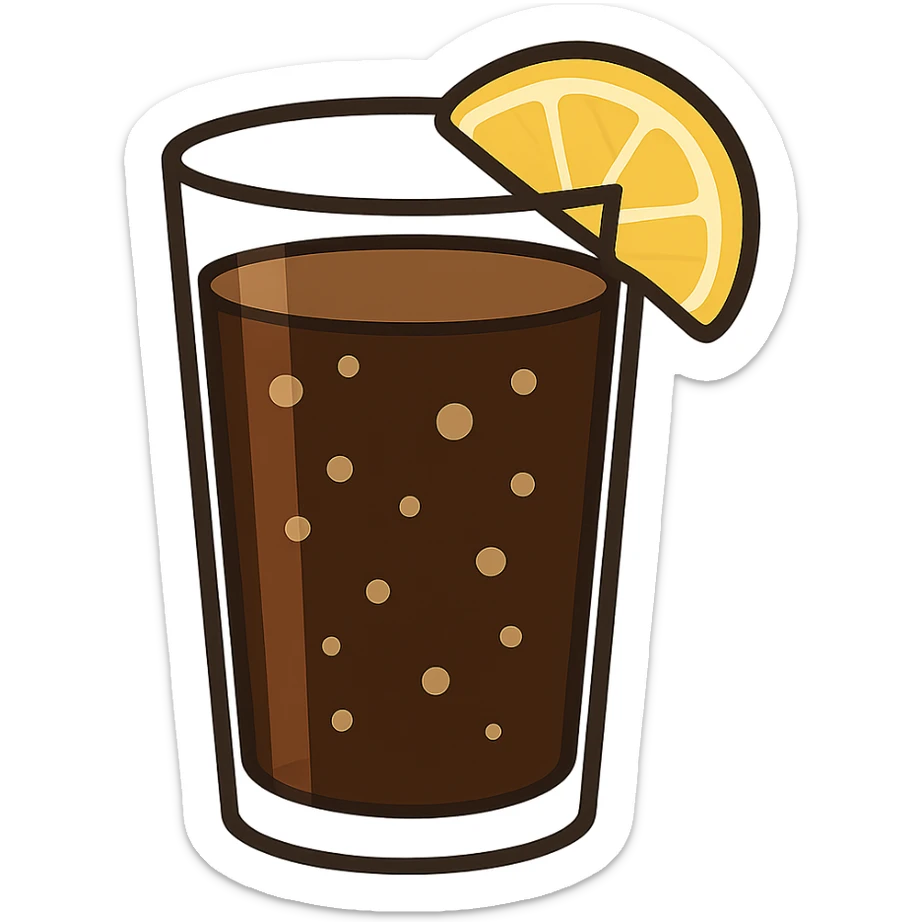 flat toon glass of cola with a wedge of lemon sticker