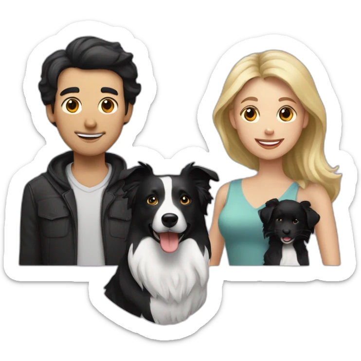 Family with a White man on hat and a White woman with long black hair and a small black border collie dog sticker