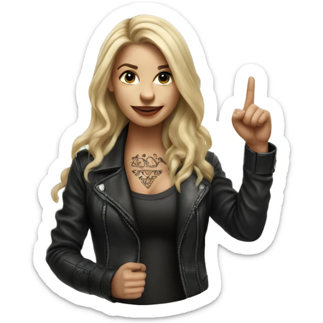Blonde women with LONG HAIR, in Leather Jacket, Body Covered with Tattoos, POINTING YOU FORWARD with her HAND with INDEX FINGER, Hyper Realistic sticker