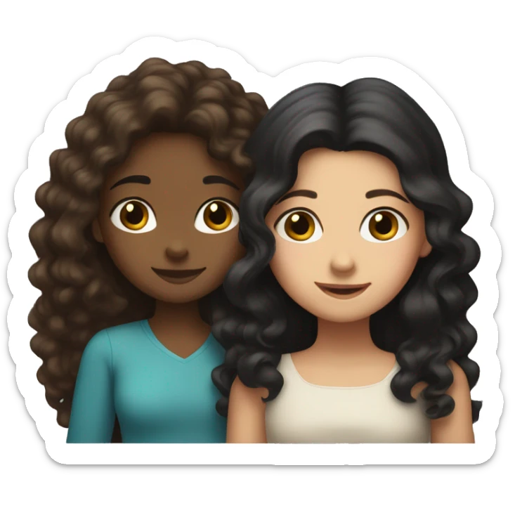 a brown skinned woman with long brown curly hair hugging a younger white skinned girl with mid length black hair sticker