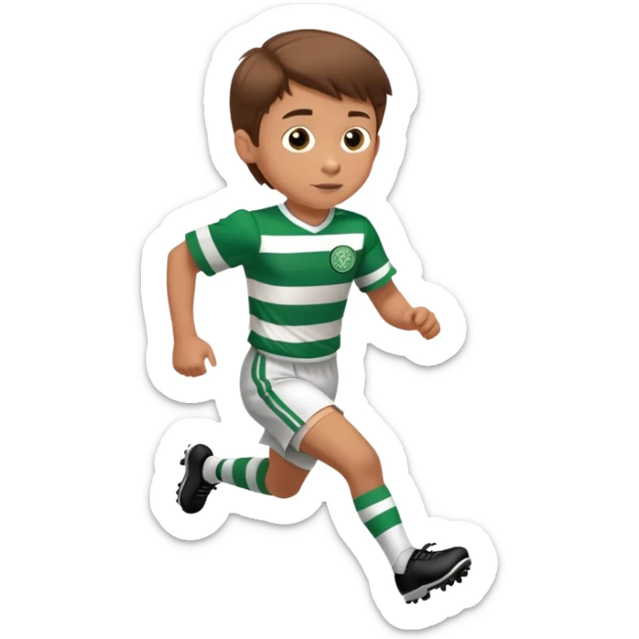 Celtic footballer running 6 years old brown hair white boy , stripes uniform  sticker