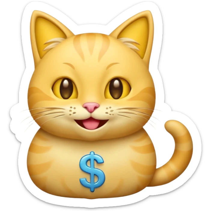 cartoon cat with dollar signs in its eyes, playful emoji style, similar to cash eyes emoji sticker