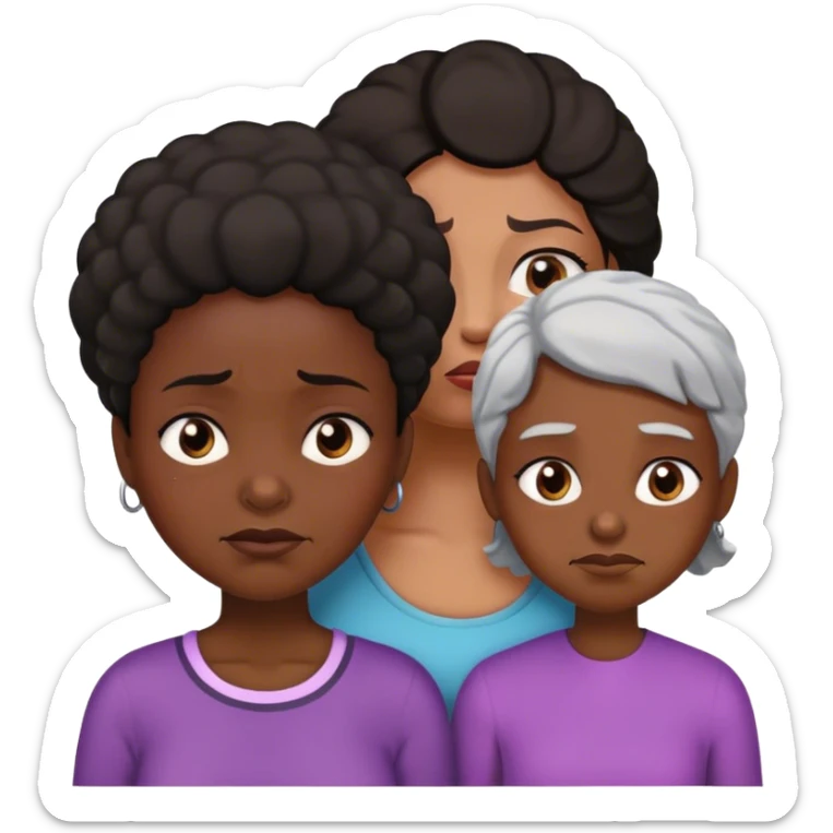 a black-skinned girl, whining and angry next to an older black lady who smile sticker