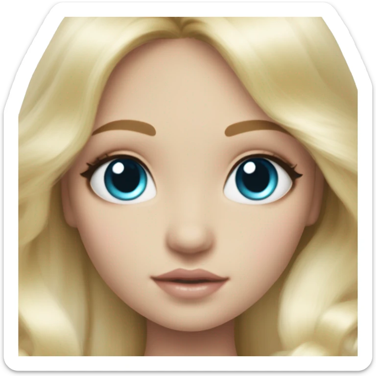 ocean blue doll eyes, blonde glowing silky long hair, girl, feminine, fragile, pink, angelic, in love sticker