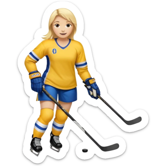 Girl hockey player with yellow jersey full body sticker