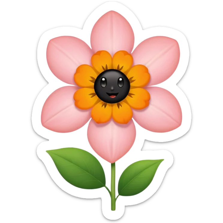 Green stem, white bud with black cartoony face: ;p. And six heart shaped yellowish orange petals sticker