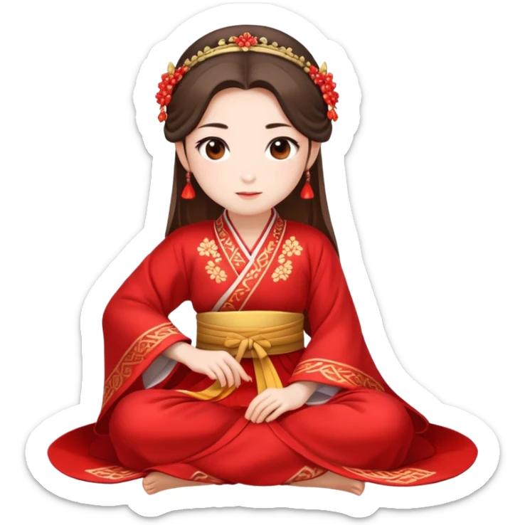 Beautiful girl wearing red Hanfu wedding dress sitting sticker