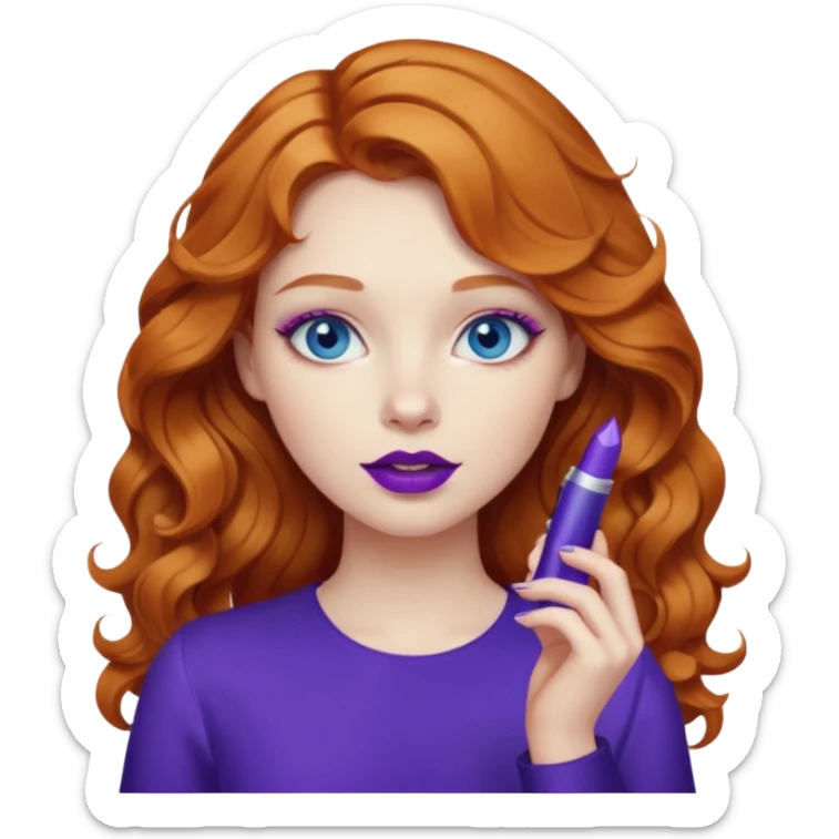 Girl with ginger wavy hair, pale skin, blue eyes (her favourite colour is purple) sticker