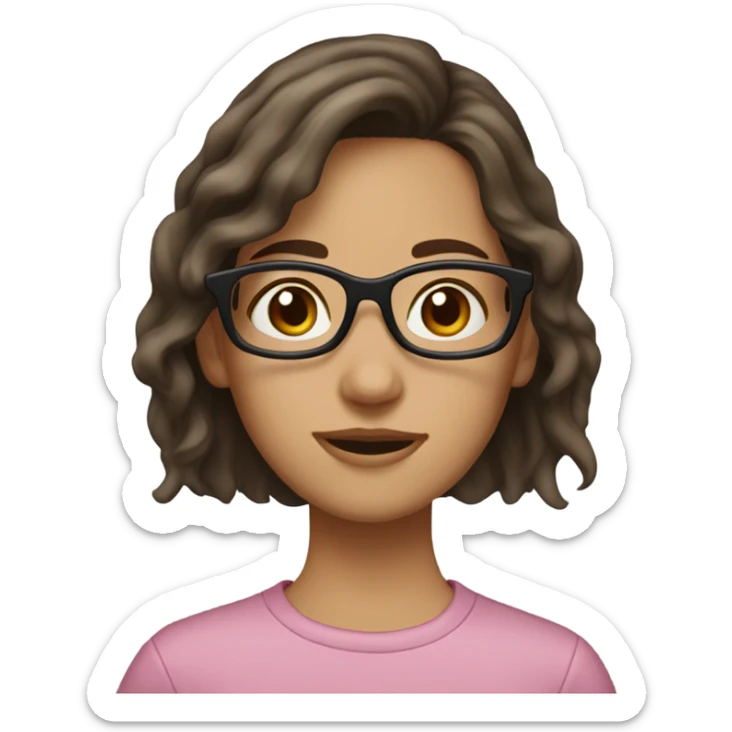 Girl with brown eyes and medium length brown hair, hair clip and glasses sticker