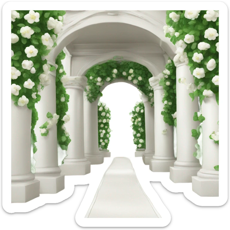 wedding arch made of columns with white flowers and green petals on it sticker
