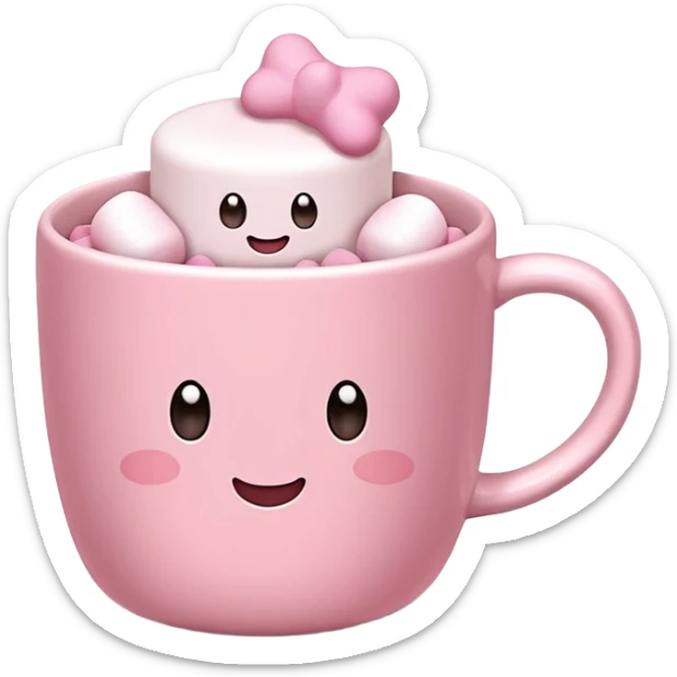 Kakao in pinker Tasse mit pink weißen mini marshmallow. OHNE Gesicht!!!, ästhetisch sticker