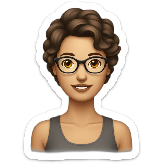 femme brune un peu bronzée avec des cheveux court et bouclée et des lunettes sticker