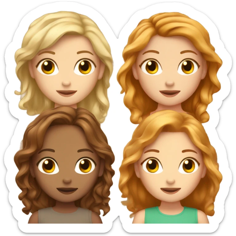 5 girl friends, 2 with blonde hair 2 with brown hair, 1 with ginger hair  sticker