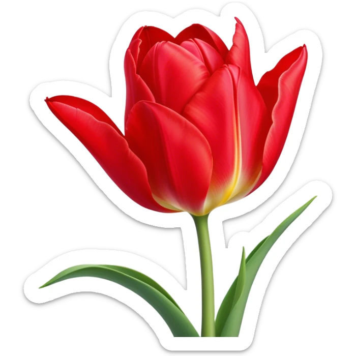​Cinematic Realistic Tulip, depicted as a single, exquisitely detailed bloom with vibrant red petals and a delicate stem, softly illuminated by natural light that highlights its graceful beauty and elegant form, sticker