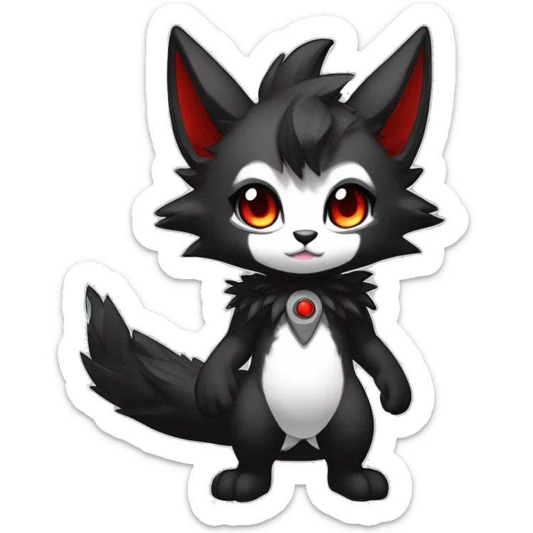 Anthro-Edgy-Cool-Dark-Black-White-Red-Contrast-Colors-Fantasy-Fur-Sona-Chibi-Shiny-Fakémon-Hybrid full body sticker