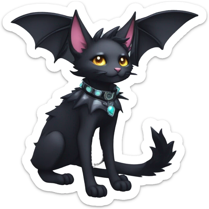 cool edgy beautiful pretty anthro godly colorful ethereal black fantasy elegant nargacuga-bat-cat-Fakemon wearing a collar, techwear style, full body sticker
