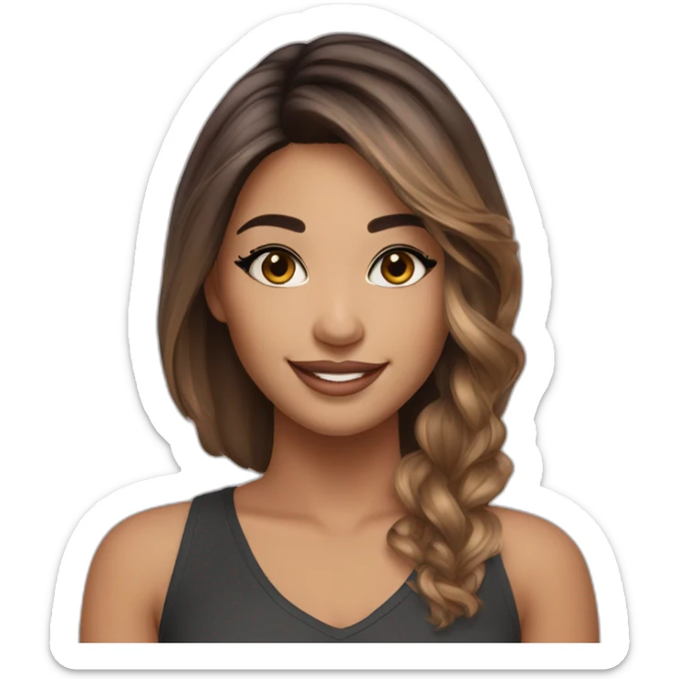 Beautiful girl like arijana grandasmile face with balayage hair and with eyeliner and lashes sticker