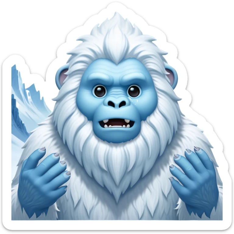Cinematic Noble Yeti Portrait Emoji, Grand and enigmatic, with a towering, snow-dusted figure in pristine whites and cool blues, exuding ancient, mystical wisdom and stoic majesty, simplified yet exquisitely detailed with frosty textures, glowing with a gentle, icy outline that captures the awe-inspiring presence of a guardian of the frozen wilds! sticker