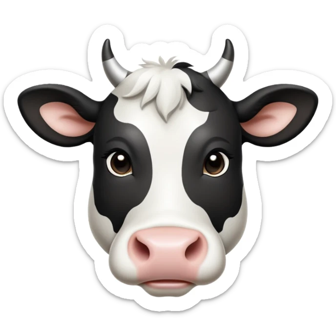cinematic-noble-black-and-white-cow calf-portrait-emoji,-poised-and-regal,-with-a-large,-sturdy-build-and-a-beautifully-patterned-hide-of-rich-black-accented-by-crisp-white-patches,-deep-set-soulful-brown-eyes,-simplified-yet-sharp-and-sophisticated sticker