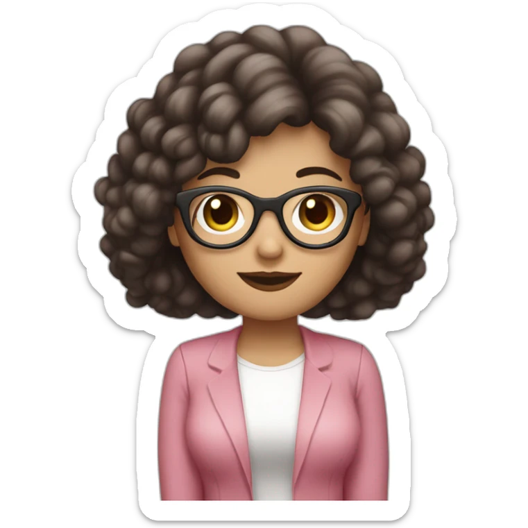 woman white skin with glasses pink nude color, with long dark hair with laptop sticker