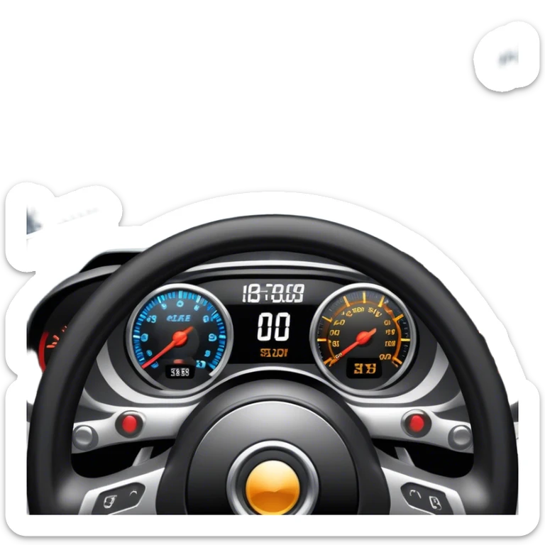 An icon showing a racing game interface, inspired by Grand Turismo. The design features a garage with a selection of high-performance cars, along with race track visuals in the background. Speedometer, lap timer, and other HUD elements add to the excitement. Transparent background sticker