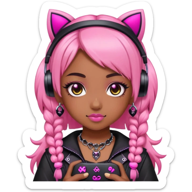 pink kawaii gamer brown skin girl gothic accessories sticker