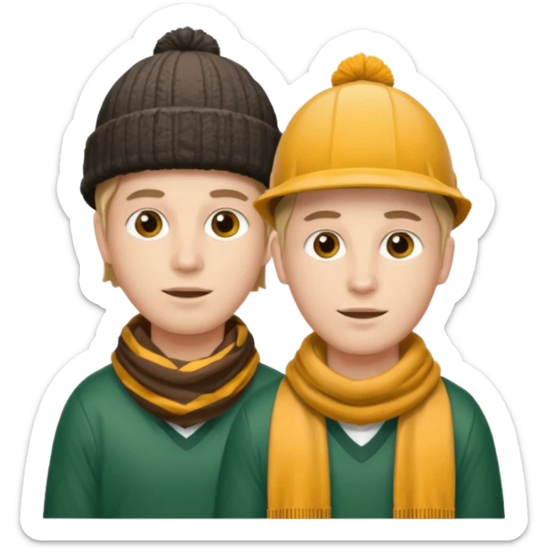 one person with two heads: with one head wearing a loggers hat and the other a football scarf sticker