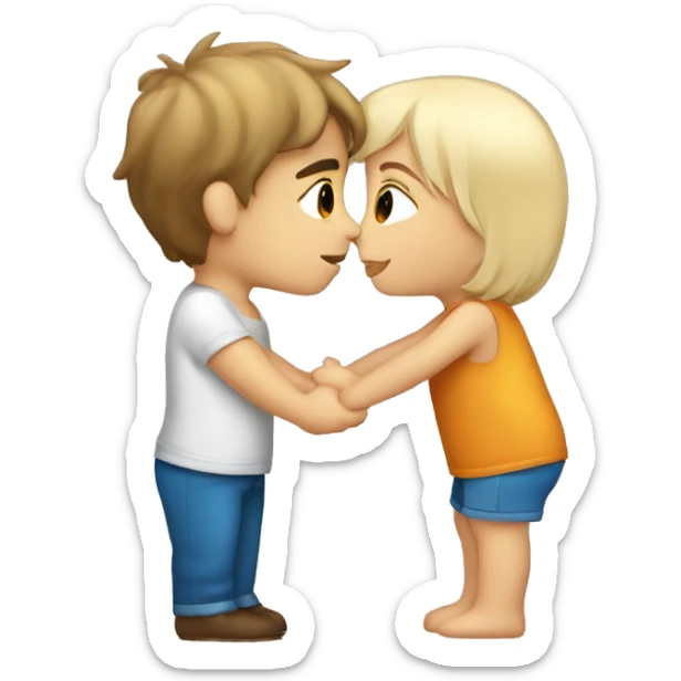 Blonde blue eyed girl giving tanned brown haired boy a kiss on the cheek sticker