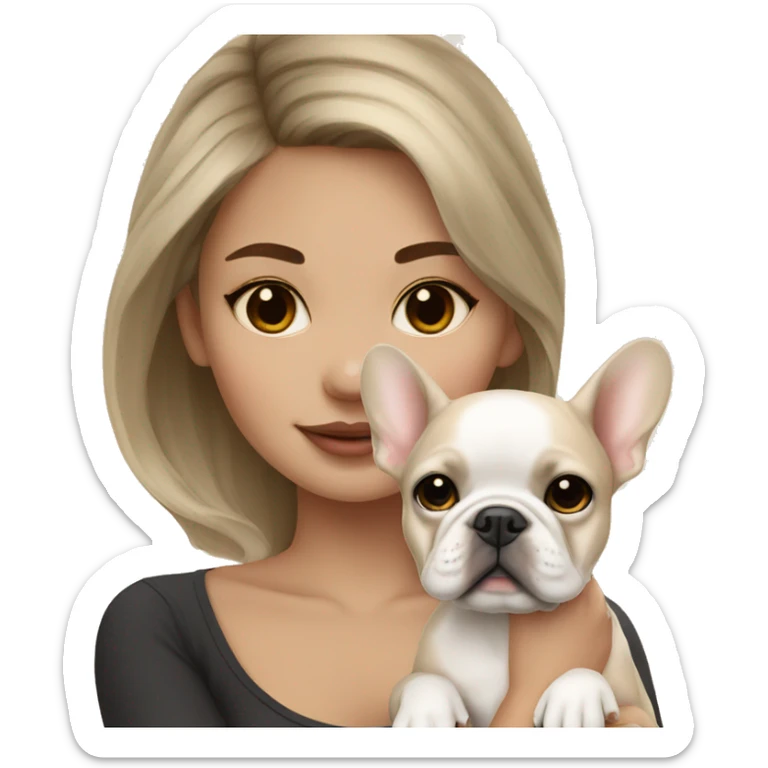 dreamy girl with beige but whiter French bulldog puppy sticker