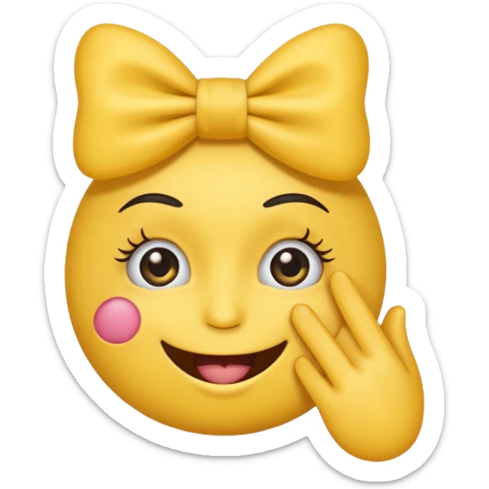 Şimdi sana bir tane emoji göstereceğim eli ağzında gözlerinde kirpik kafasında da kurdele olsun sticker