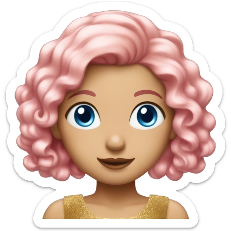 Pink hair girl,blue eyes,shiny golden dress sticker