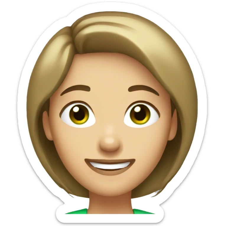 woman face with short  bob brown hair and green eyes, huge smile sticker
