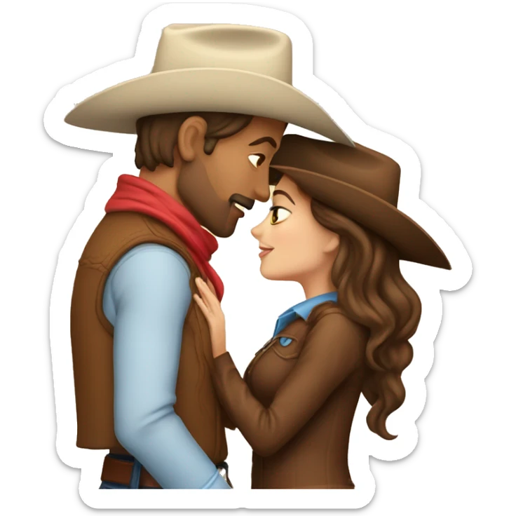 Cowboy with brown hair kissing cowgirl with brown hair sticker