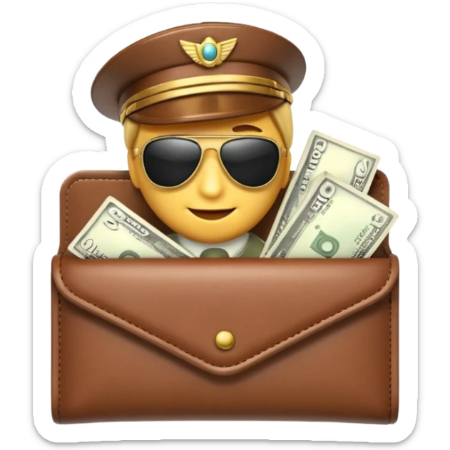 Aviator money emoji, wallet full of cash, casino vibe, premium 3D emoji style, clean, no background
 sticker
