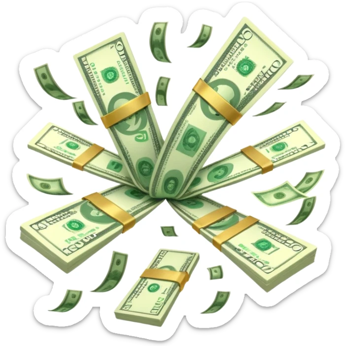 Add more cash flying around, bundles of US dollars, casino winnings vibe, lucky flight, jackpot feeling sticker