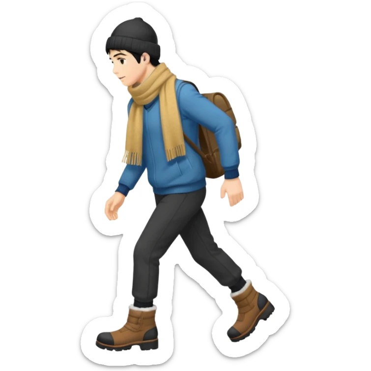 The Walking Man black hair all body from the side and taking a step in winter clothes sticker