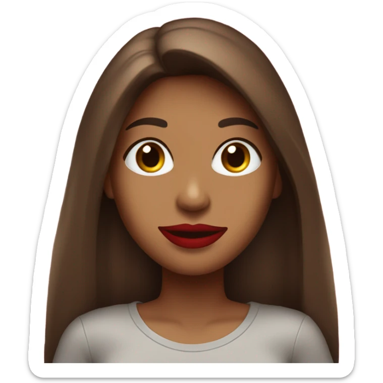 light brown lady, dark brown long straight hair, red lips, eyelashes, wearing red “happy Valentine’s Day” t shirt sticker