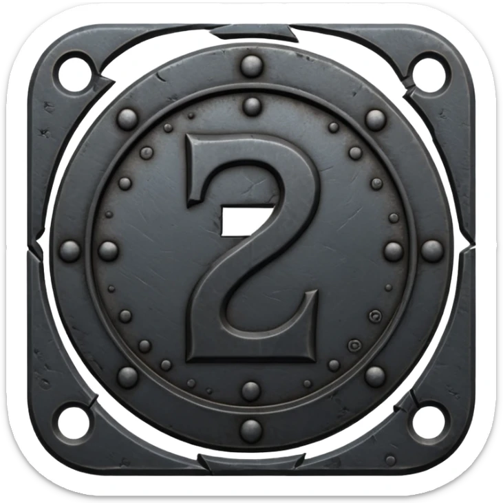 Minimal emoji, gothic metal coin made of black steel, engraved number 2 at the center, ancient industrial aesthetic, worn metal texture, no glow, no neon, flat emoji design, centered, transparent background sticker