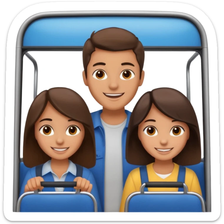 Two girls and one boy all brunette on a bus, show the whole bus sticker