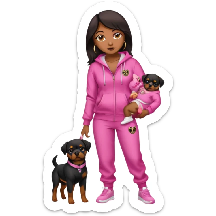 Rottweiler full body on Leah held by African American woman in baby phat tracksuit in pink sticker